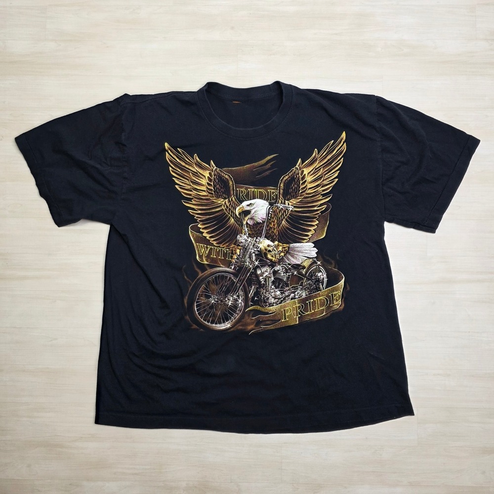 Vintage Rock Eagle Ride With Pride Eagle Chopper Motorcycle Graphic Shirt XL